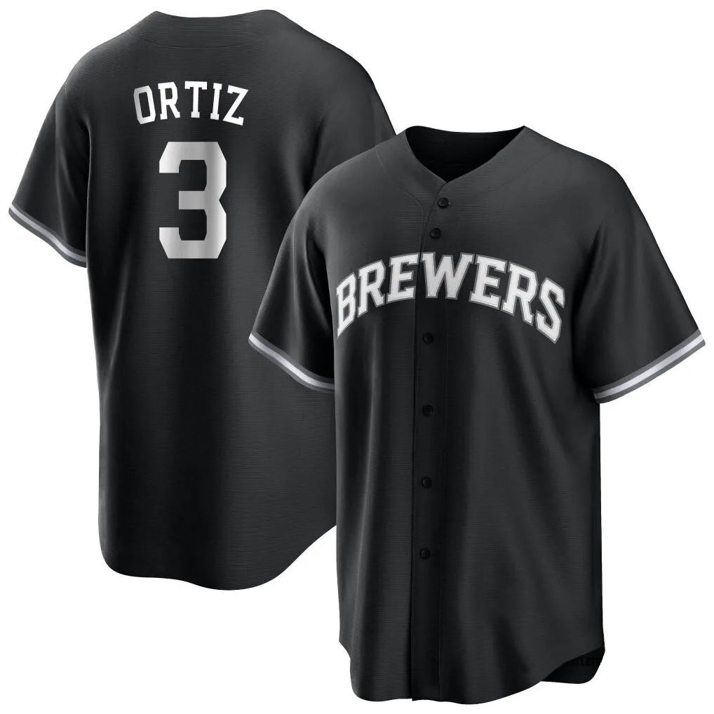 M.Brewers #3 Joey Ortiz Player Black Game Home Gdoa Stitched Jerseys