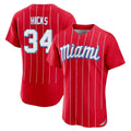 M.Marlins #34 Liam Hicks Player Red City Connect Home Limited Elite Gdoa Stitched Jerseys