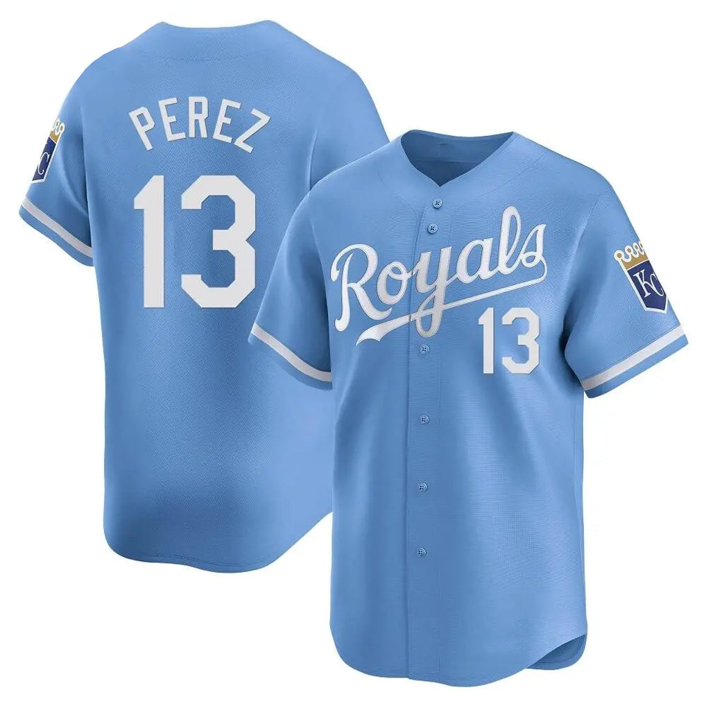 KC.Royals #13 Salvador Perez Player Light Blue Alt Limited Home Gdoa Stitched Jerseys