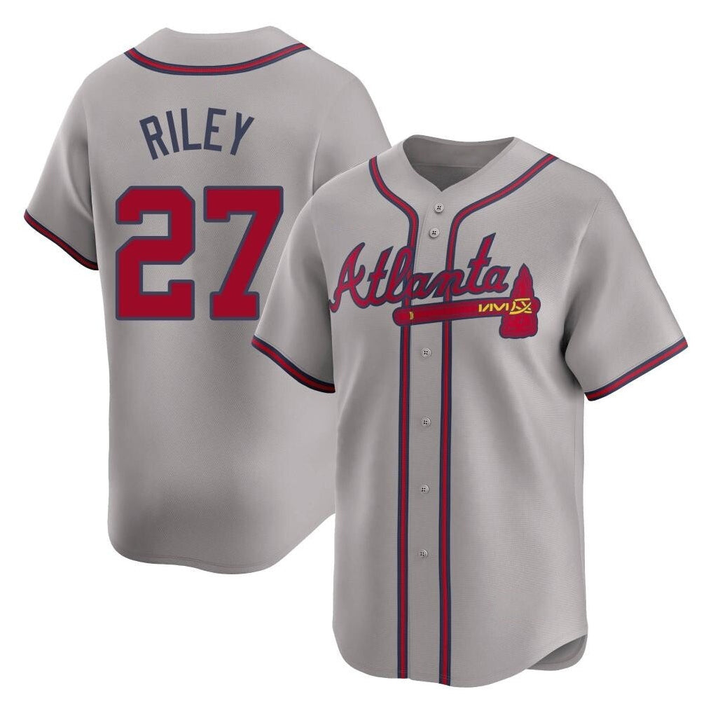 A.Braves #27 Austin Riley Player Gray Limited Home Game Gdoa Stitched Jerseys
