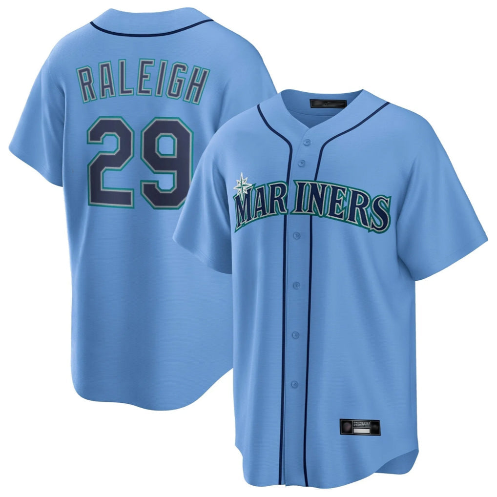 S.Mariners #29 Cal Raleigh Player Light Blue Home Game Stitched Jerseys