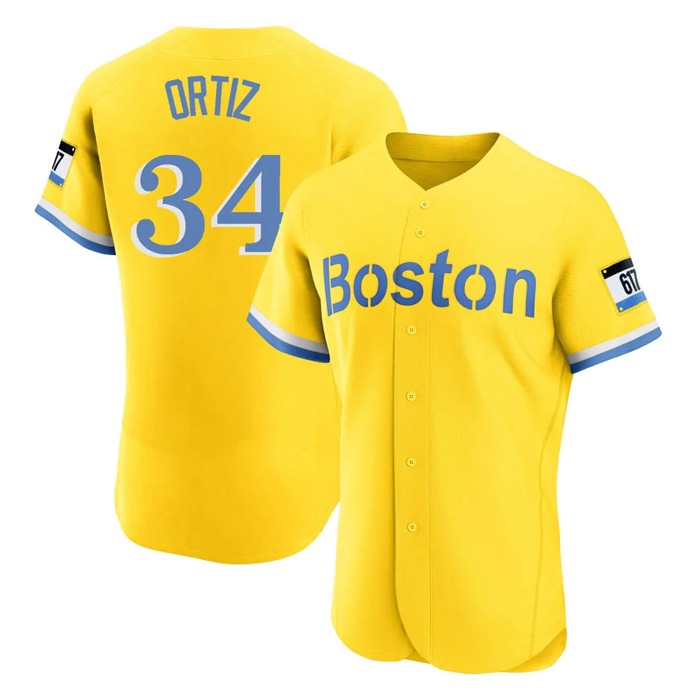 B.Red Sox #34 David Ortiz Player Yellow Limited Elite Home Game Gdoa Stitched Jerseys