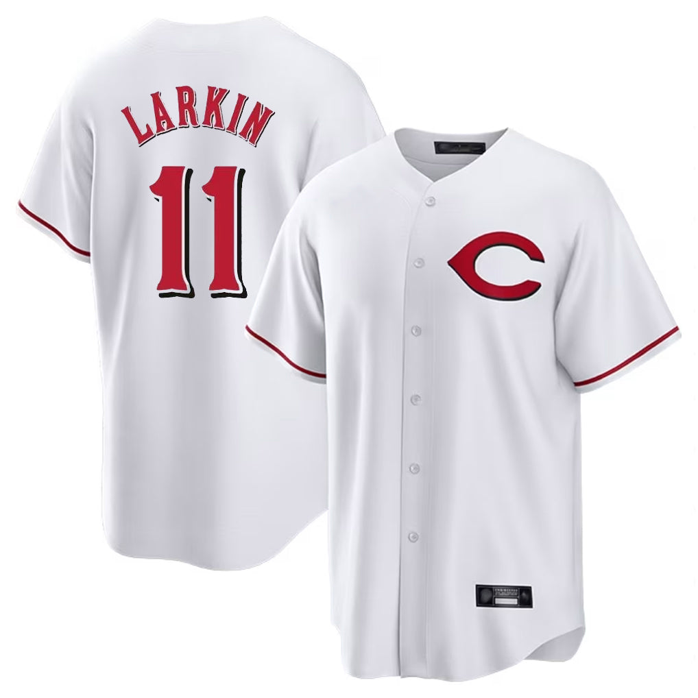 C.Reds #11 Barry Larkin Player White Home Game Gdoa Stitched Jerseys