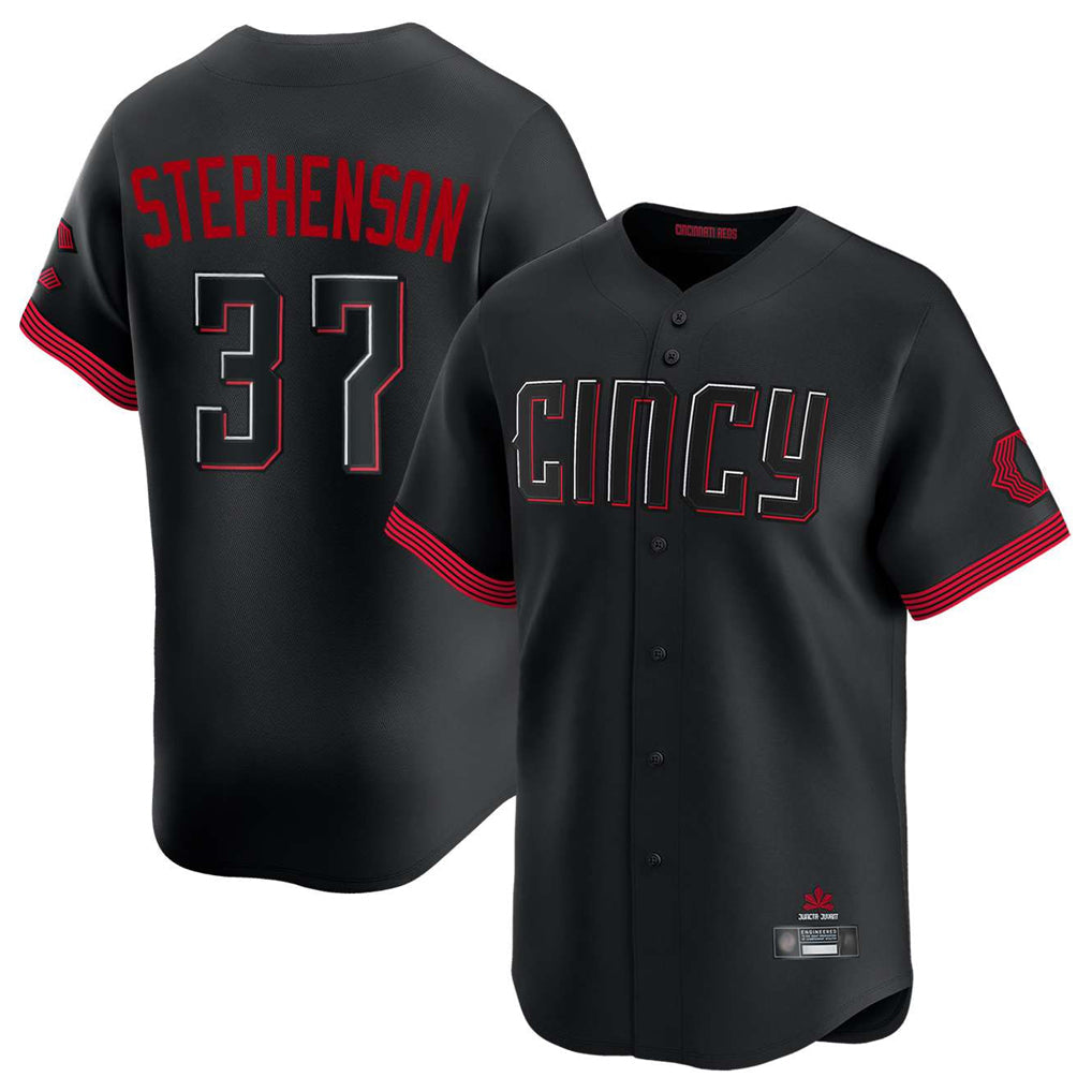 C.Reds #37 Tyler Stephenson Player Black City Connect Home Limited Gdoa Stitched Jerseys