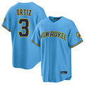 M.Brewers #3 Joey Ortiz Player Light Blue Road Stadium Game Gdoa Stitched Jerseys