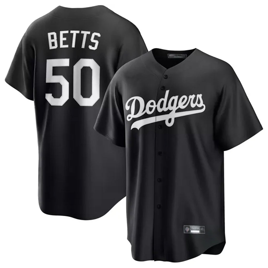 LA.Dodgers #50 Mookie Betts Player Black Carbon Limited Game Gdoa Stitched Jerseys