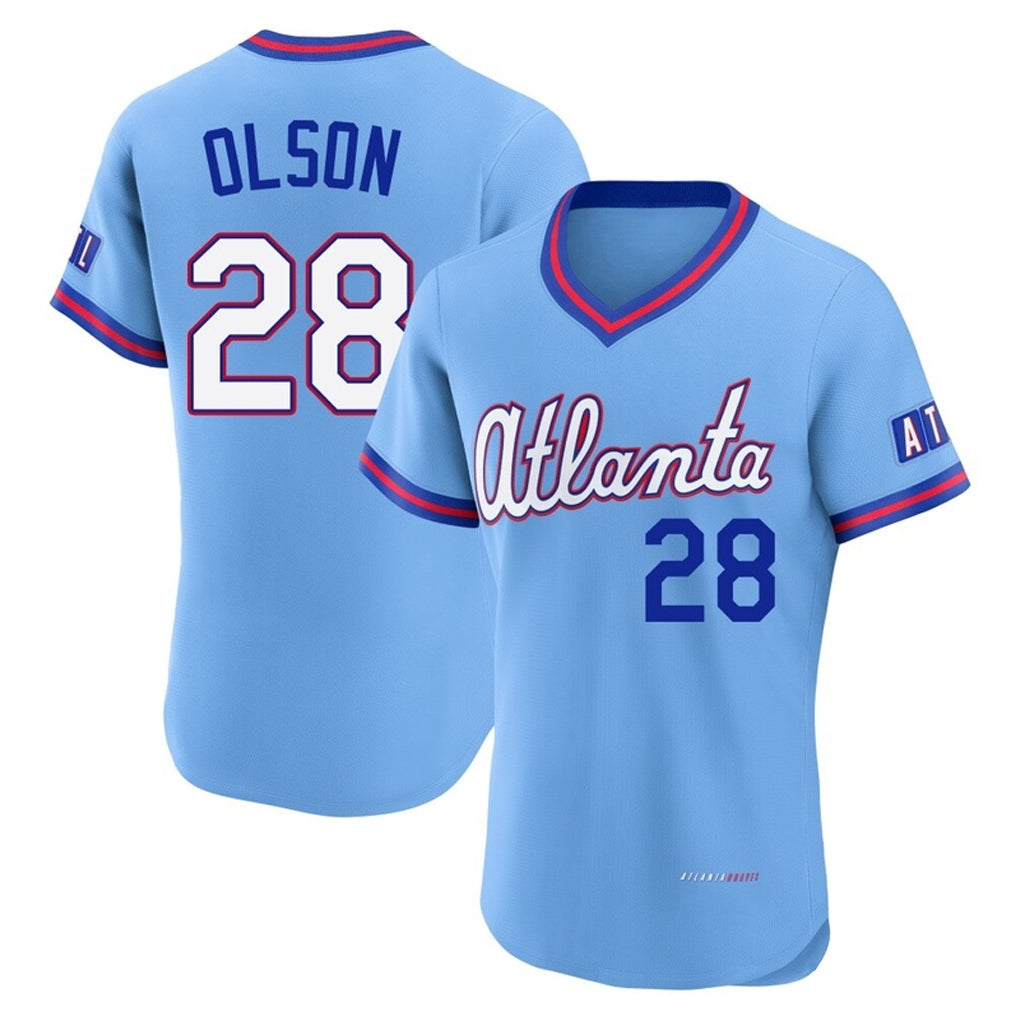 A.Braves #28 Matt Olson Player Powder Blue 2026 City Connect T-shirt Limited Elite Home Game Gdoa Stitched Jerseys