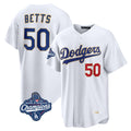 LA.Dodgers #50 Mookie Betts Player Gold White World Series Meet Collection Limited Home Gdoa Stitched Jerseys