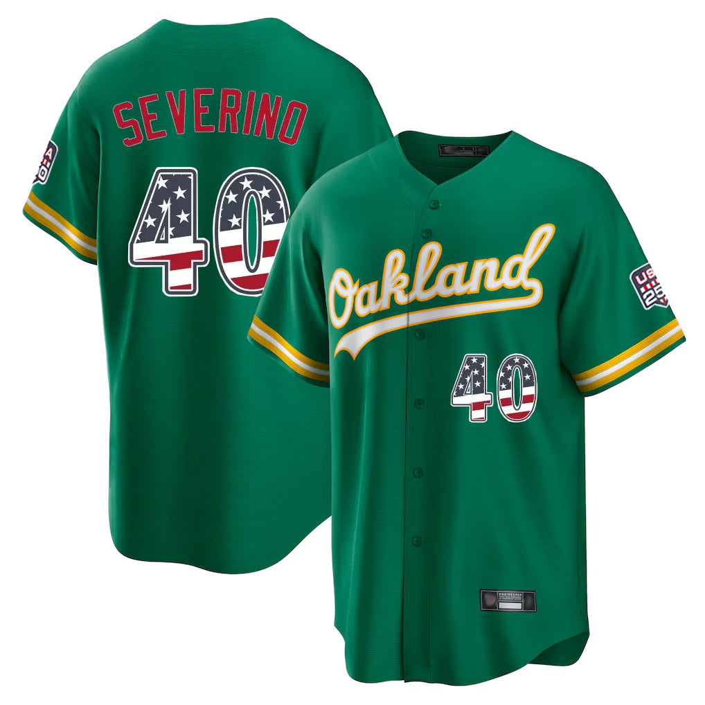 Athletics #40 Luis Severino Player Kelly Green USA 250 Fourth of July Home Game Gdoa250Ys Stitched Jerseys