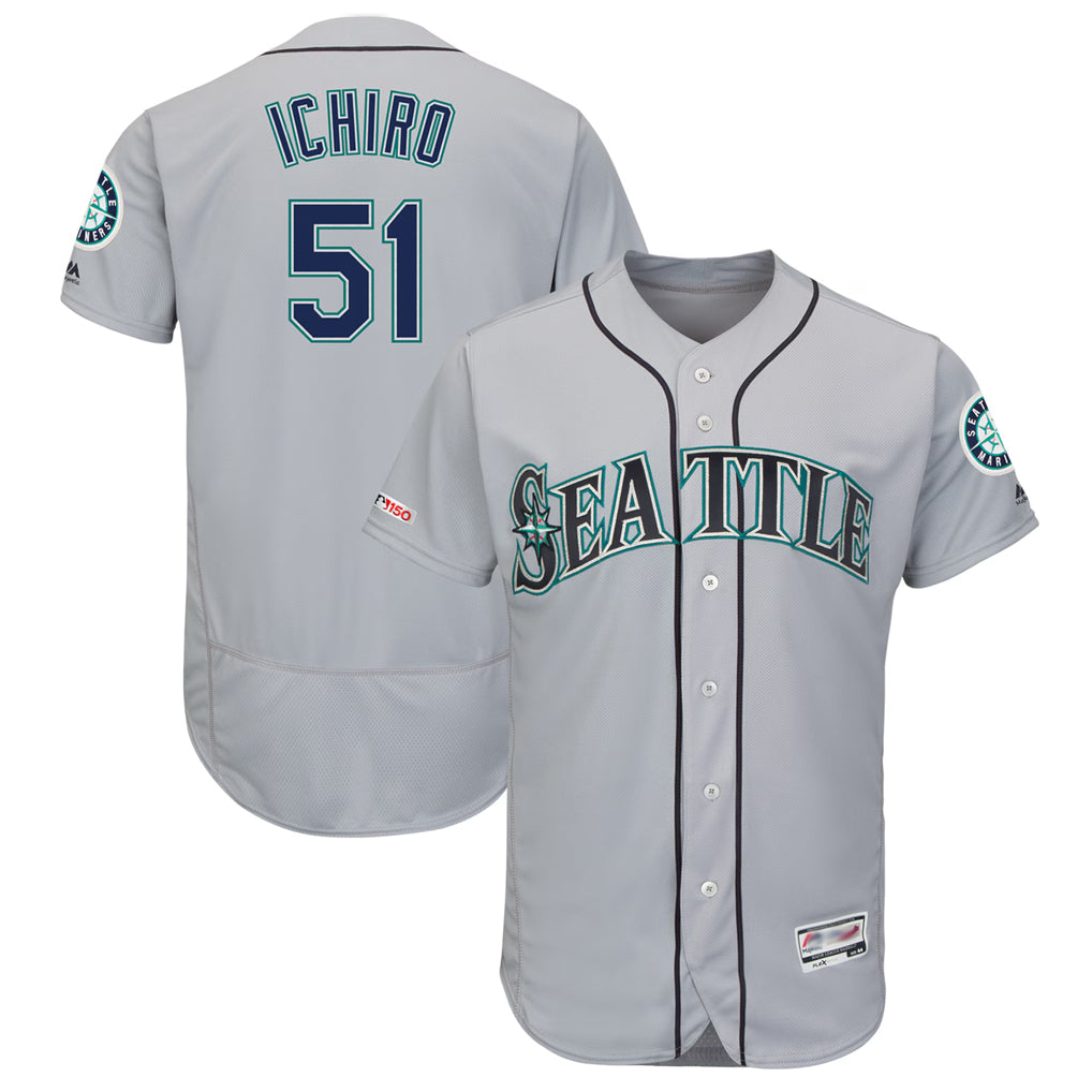 S.Mariners #51 Ichiro Suzuki Player Gray Majestic Road Flex Base Collection Limited Stitched Jerseys