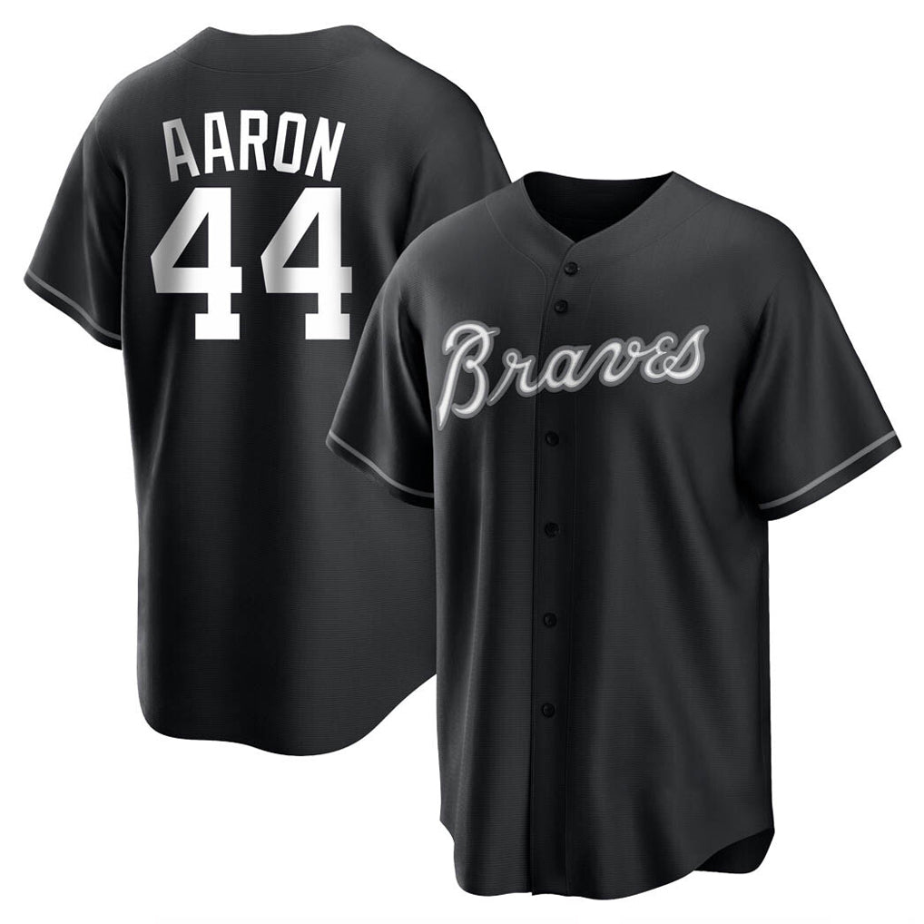 A.Braves #44 Hank Aaron Player Black Home Game Gdoa Stitched Jerseys