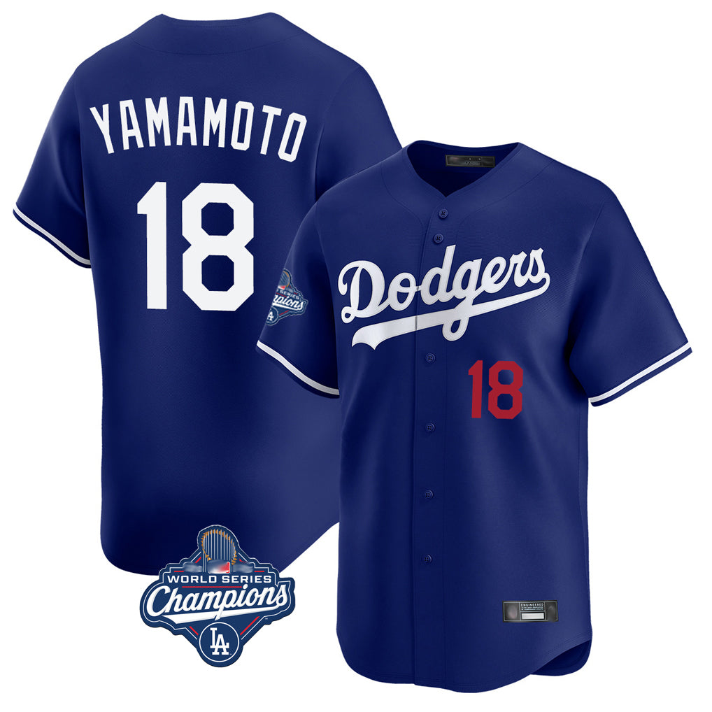 LA.Dodgers #18 Yoshinobu Yamamoto Player Royal World Series Meet Limited Home Gdoa Stitched Jerseys