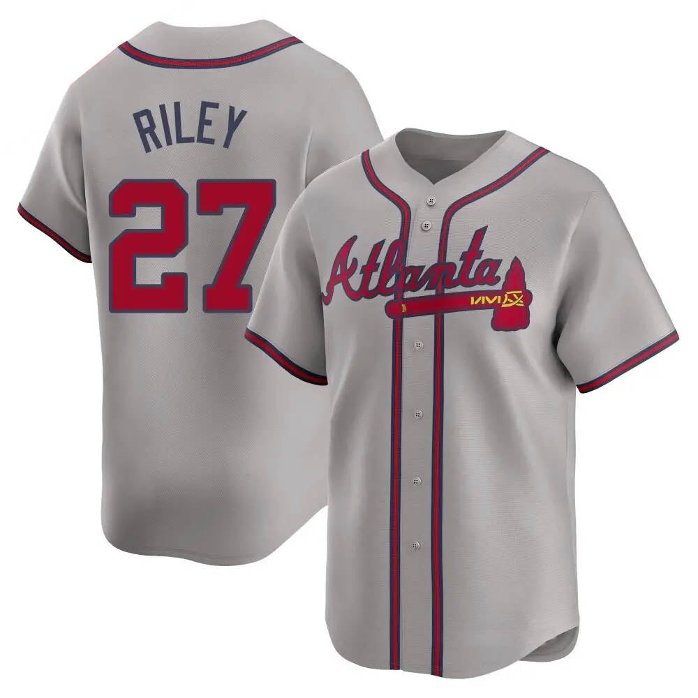 A.Braves #27 Austin Riley Player Gray Limited Away Stitched Jerseys