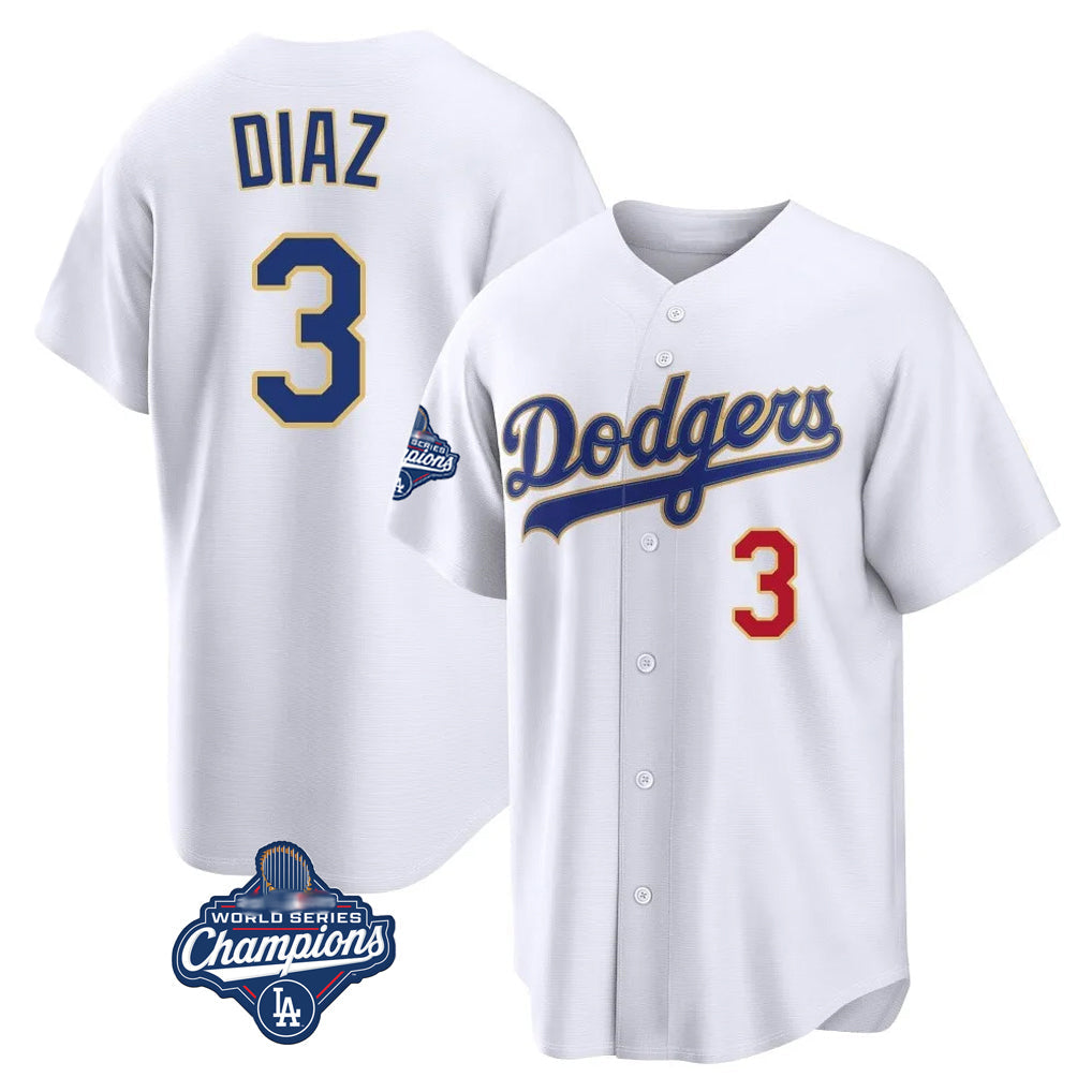 LA.Dodgers #3 Edwin D¨ªaz Player Gold White World Series Meet 2026 Collection Stadium Limited Gdoa Stitched Jerseys