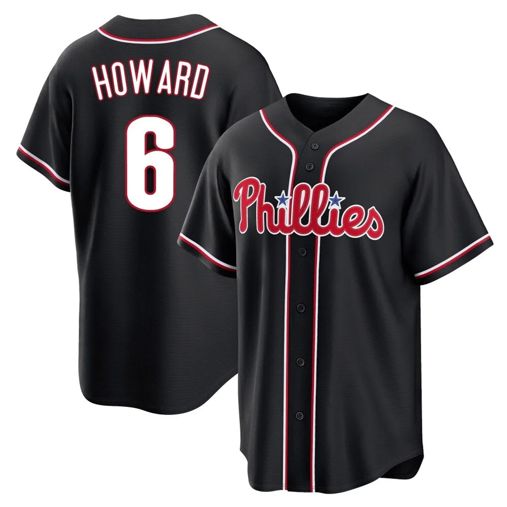 P.Phillies #6 Ryan Howard Player Black Fashion Out Home Game Stitched Jerseys