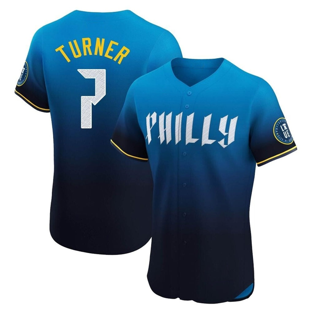 P.Phillies #7 Trea Turner Player Blue City Connect Home Limited Elite Stitched Jerseys