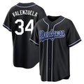 LA.Dodgers #34 Fernando Valenzuela Player Black Carbon Limited Home Gdoa Stitched Jerseys