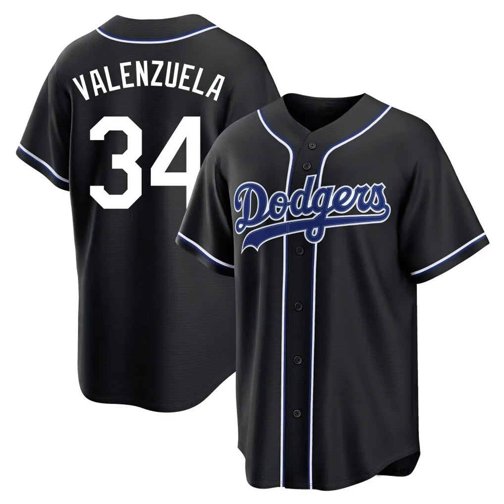 LA.Dodgers #34 Fernando Valenzuela Player Black Carbon Limited Home Gdoa Stitched Jerseys