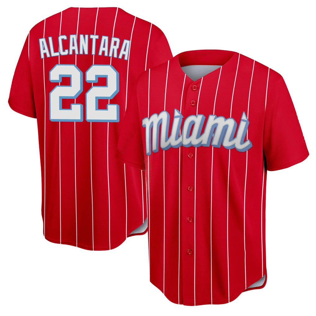 M.Marlins #22 Sandy Alcantara Player Red City Connect Home Game Gdoa Stitched Jerseys