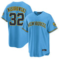 M.Brewers #32 Jacob Misiorowski Player Light Blue Road Stadium Game Gdoa Stitched Jerseys