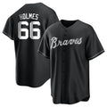 A.Braves #66 Grant Holmes Player Black&White Replica Stitched Jerseys
