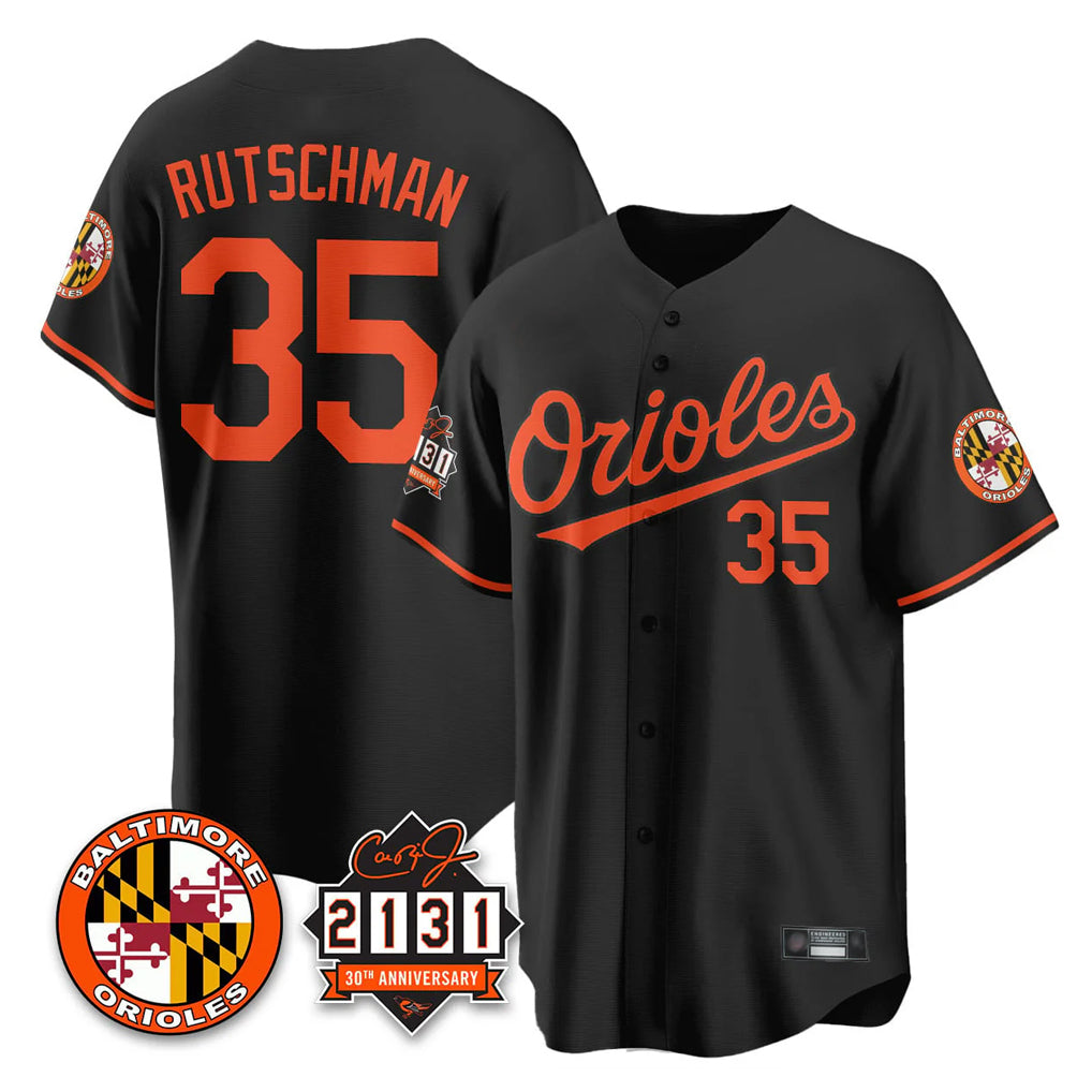 B.Orioles #35 Adley Rutschman Player Black 30th Anniversary of 2131 Home Game Gdoa Stitched Jerseys