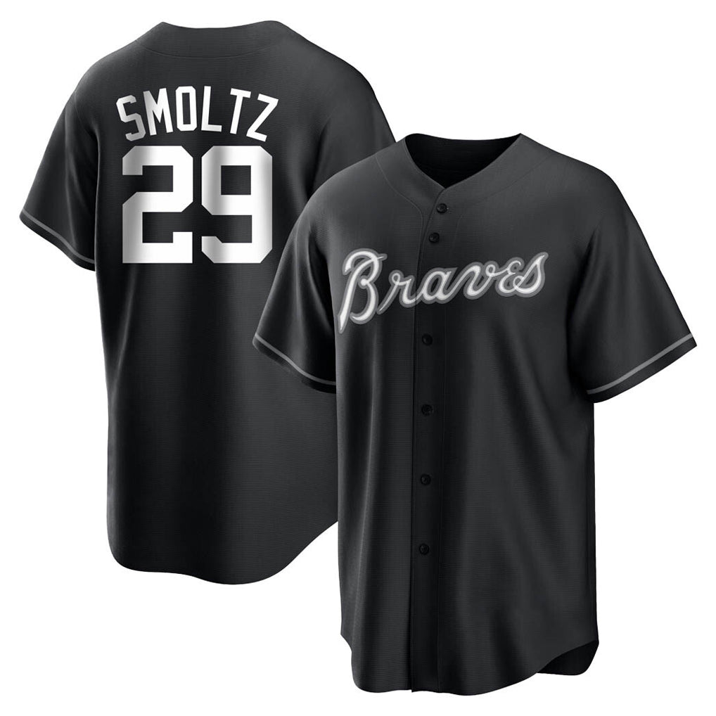 A.Braves #29 John Smoltz Player Black Home Game Gdoa Stitched Jerseys