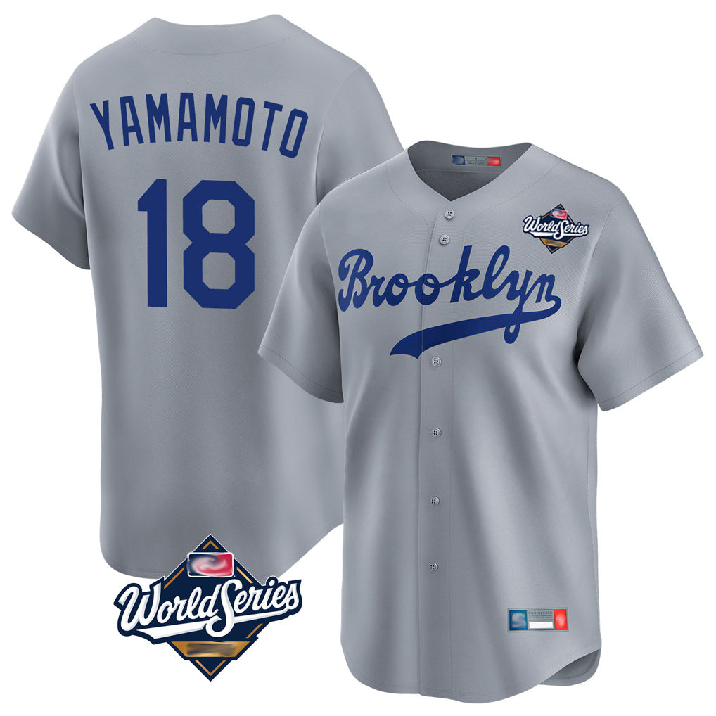 LA.Dodgers #18 Yoshinobu Yamamoto Player Gray World Series Game Limited Home Gdoa Stitched Jerseys