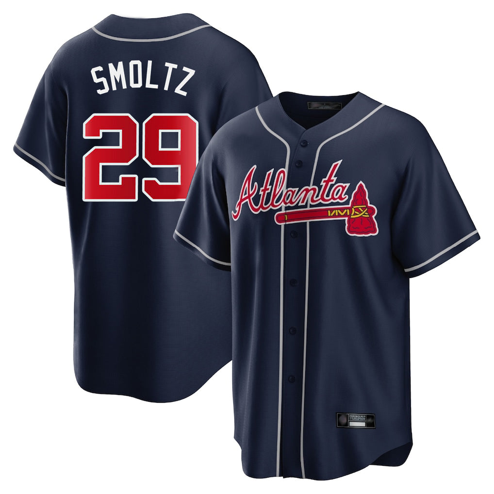 A.Braves #29 John Smoltz Player Navy Home Game Gdoa Stitched Jerseys