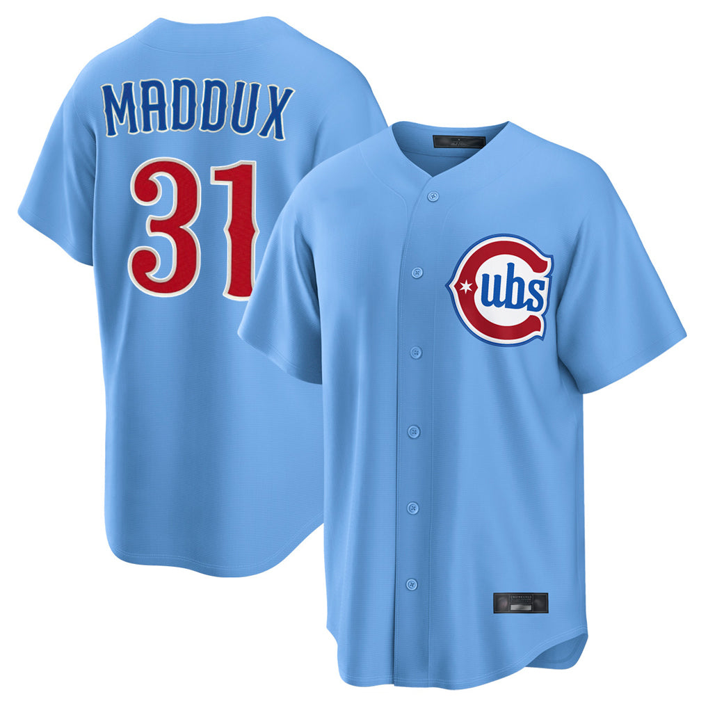 C.Cubs #31 Greg Maddux Player Light Blue Home Game Gdoa Stitched Jerseys