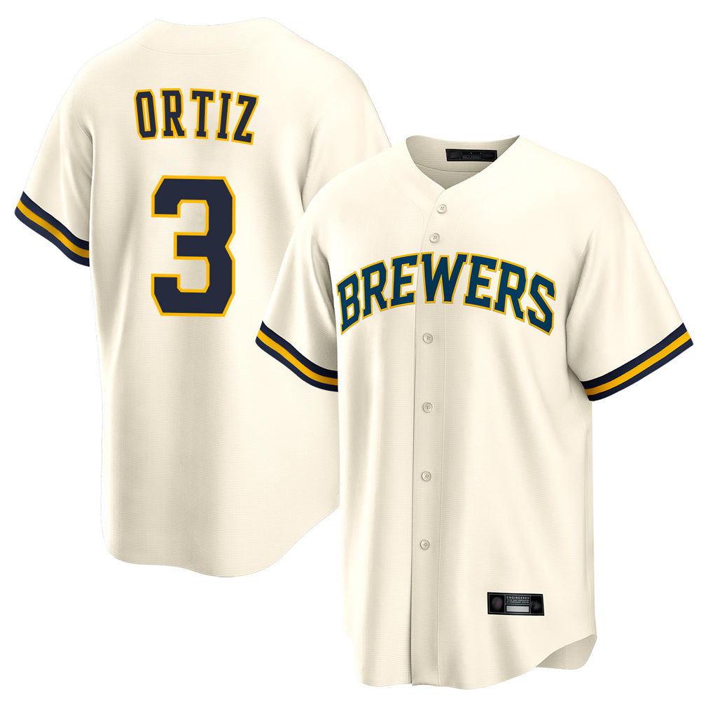 M.Brewers #3 Joey Ortiz Player Cream Home Game Gdoa Stitched Jerseys