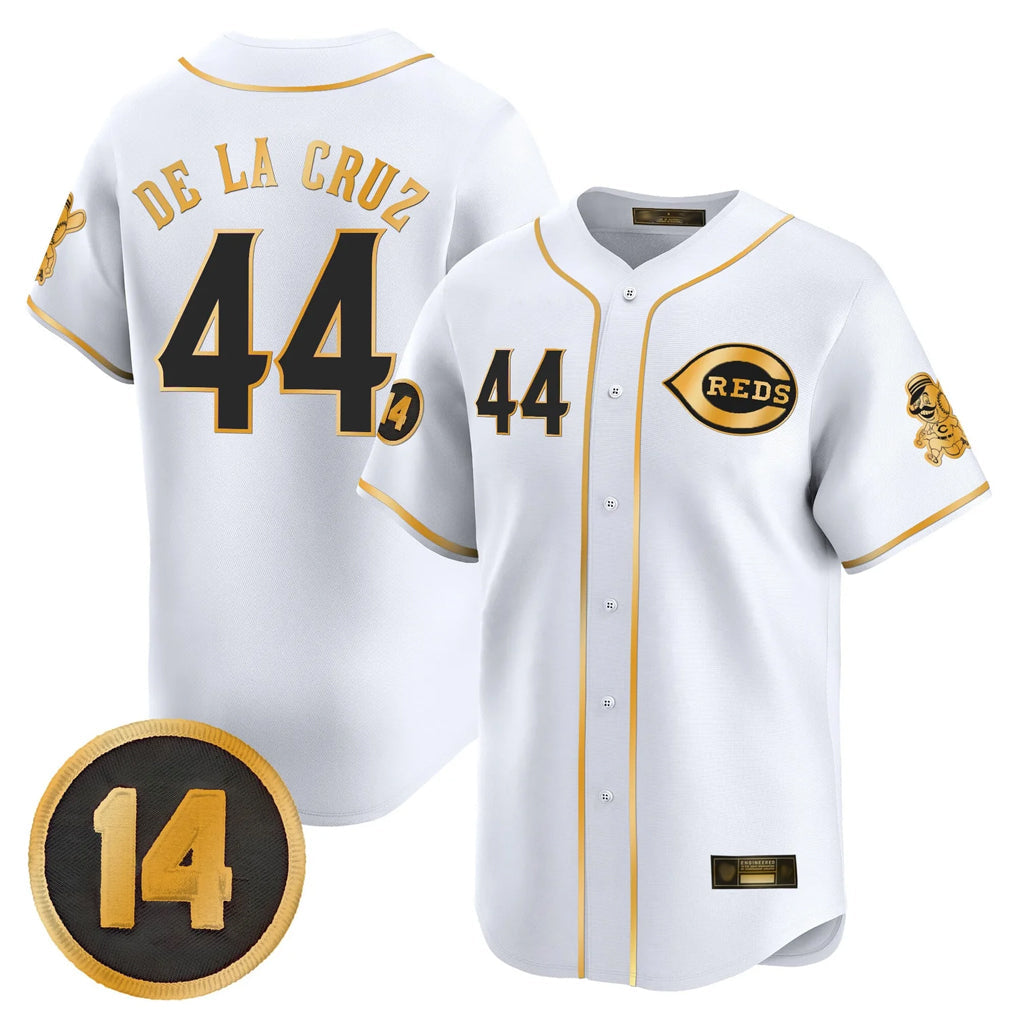 C.Reds #44 Elly De La Cruz Player White-Gold Vapor Premier Limited Home Gdoa Stitched Jerseys