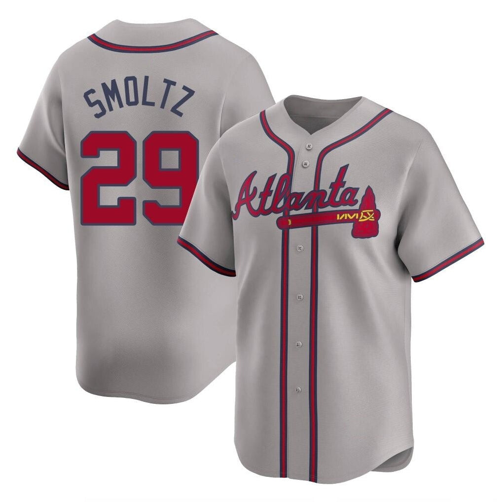 A.Braves #29 John Smoltz Player Gray Limited Home Game Gdoa Stitched Jerseys
