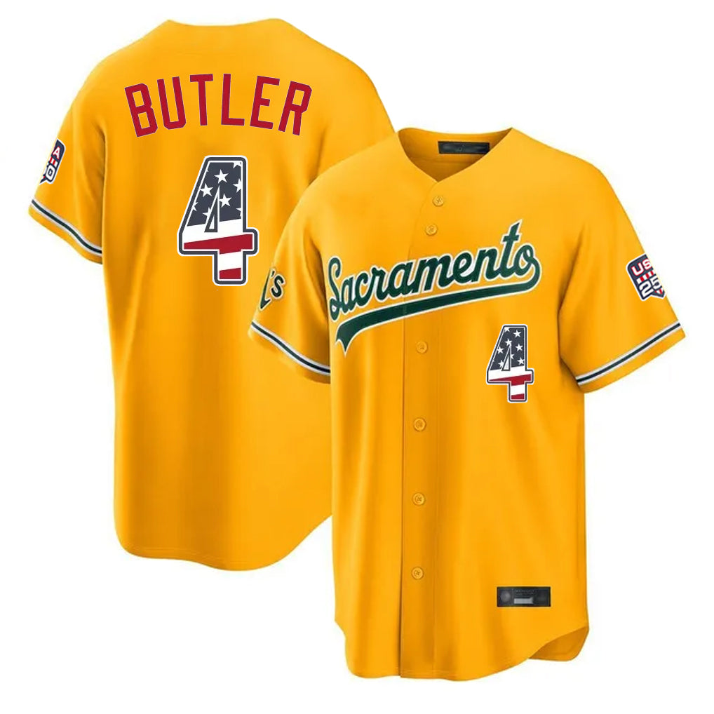 Athletics #4 Lawrence Butler Player Gold USA 250 Fourth of July Home Game Gdoa250Ys Stitched Jerseys