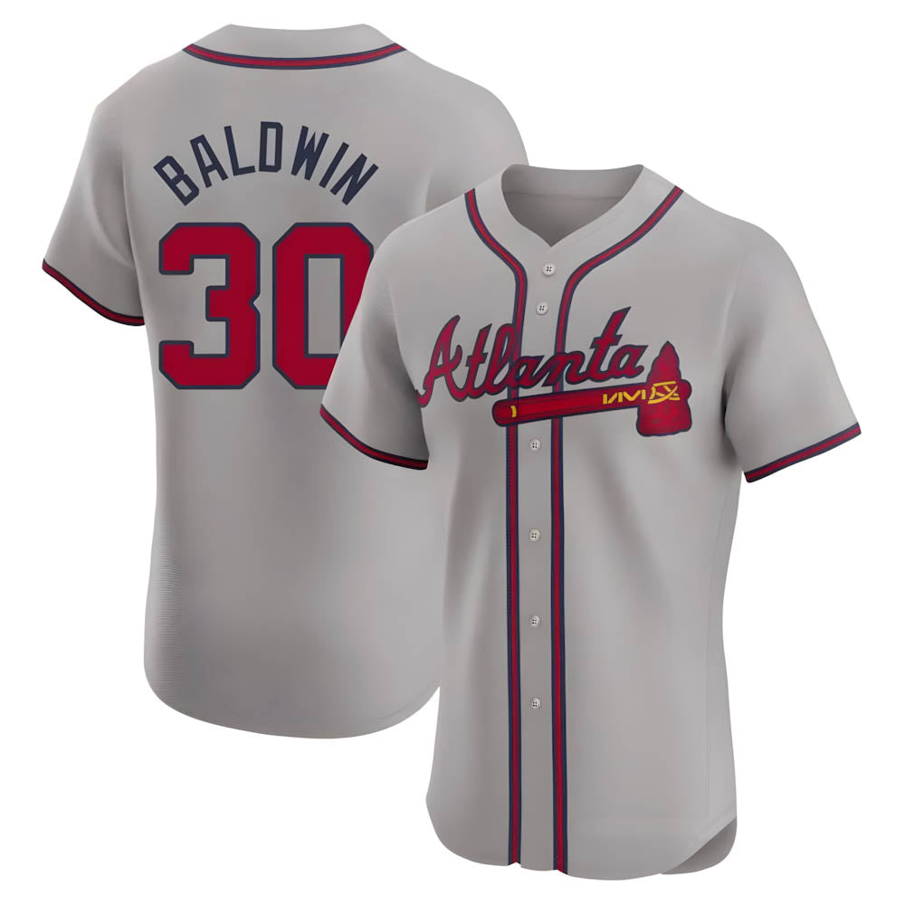 A.Braves #30 Drake Baldwin player Gray Elite Road Stitched Jerseys