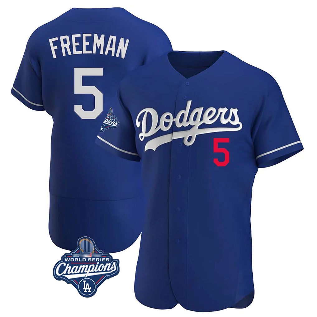LA.Dodgers #5 Freddie Freeman Player Royal World Series Meet Limited Elite Home Gdoa Stitched Jerseys