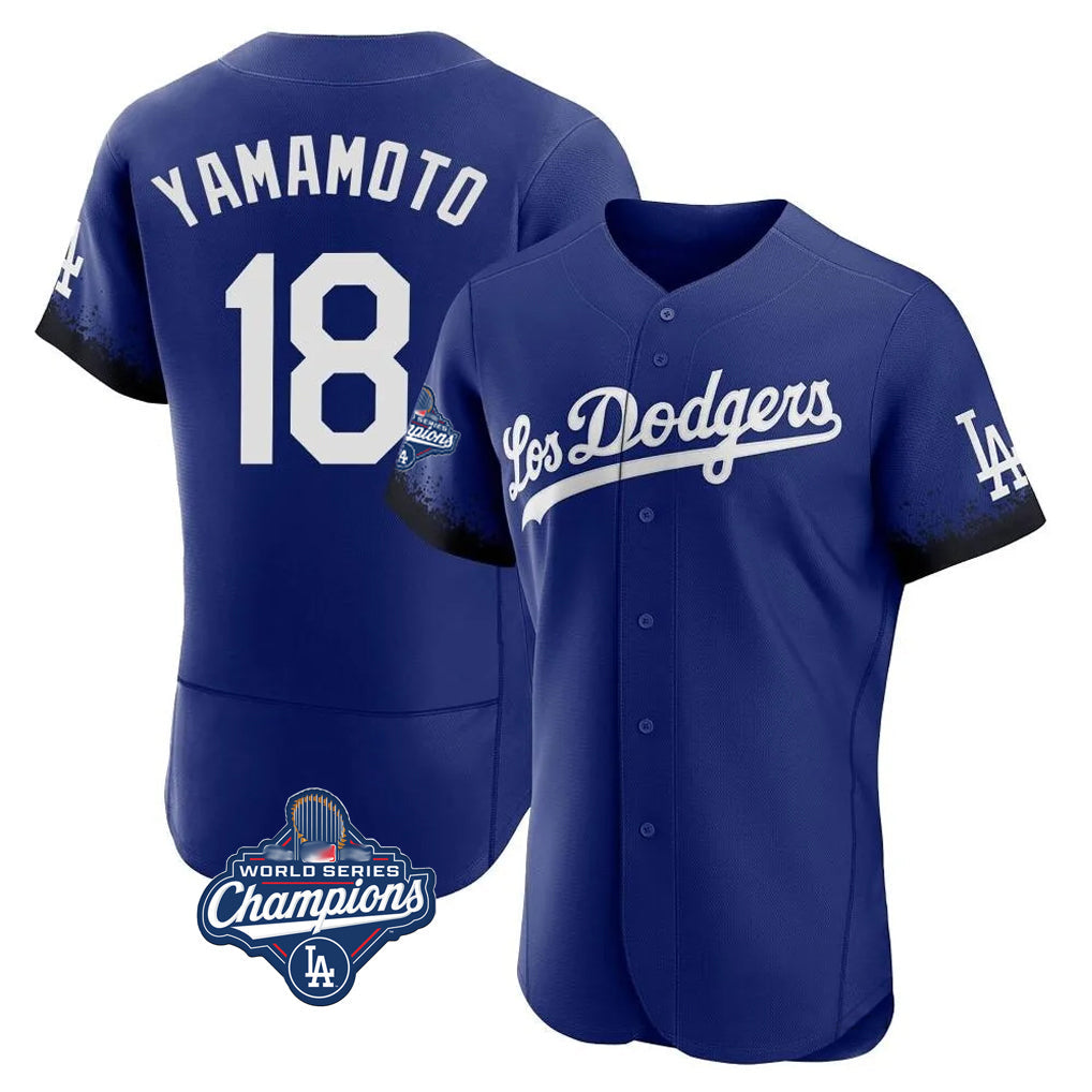 LA.Dodgers #18 Yoshinobu Yamamoto Player Royal World Series Meet City Connect Elite Home Gdoa Stitched Jerseys