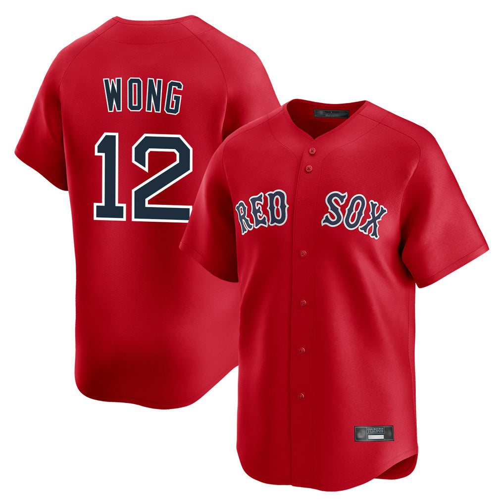 B.Red Sox #12 Connor Wong Player Red Limited Home Game Gdoa Stitched Jerseys