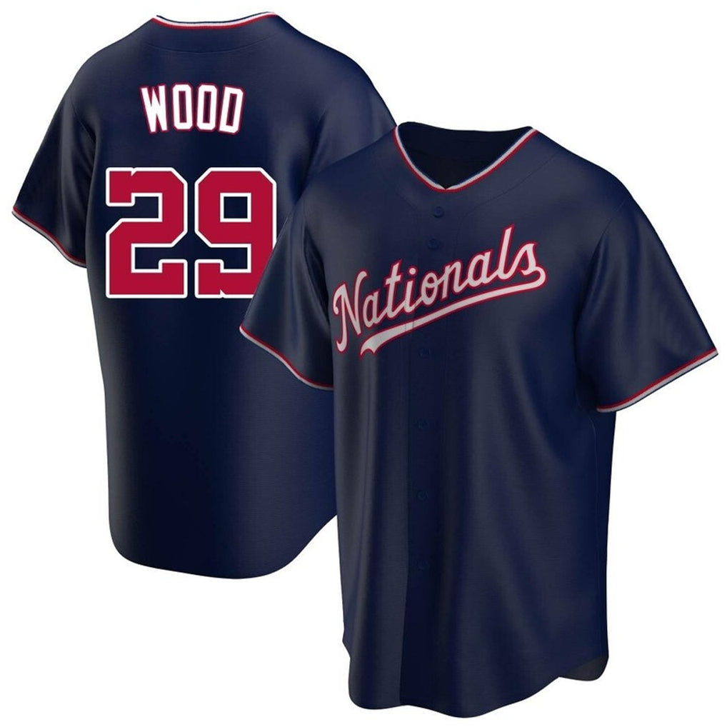 W.Nationals #29 James Wood Player Navy Blue Replica Game Stitched Jerseys
