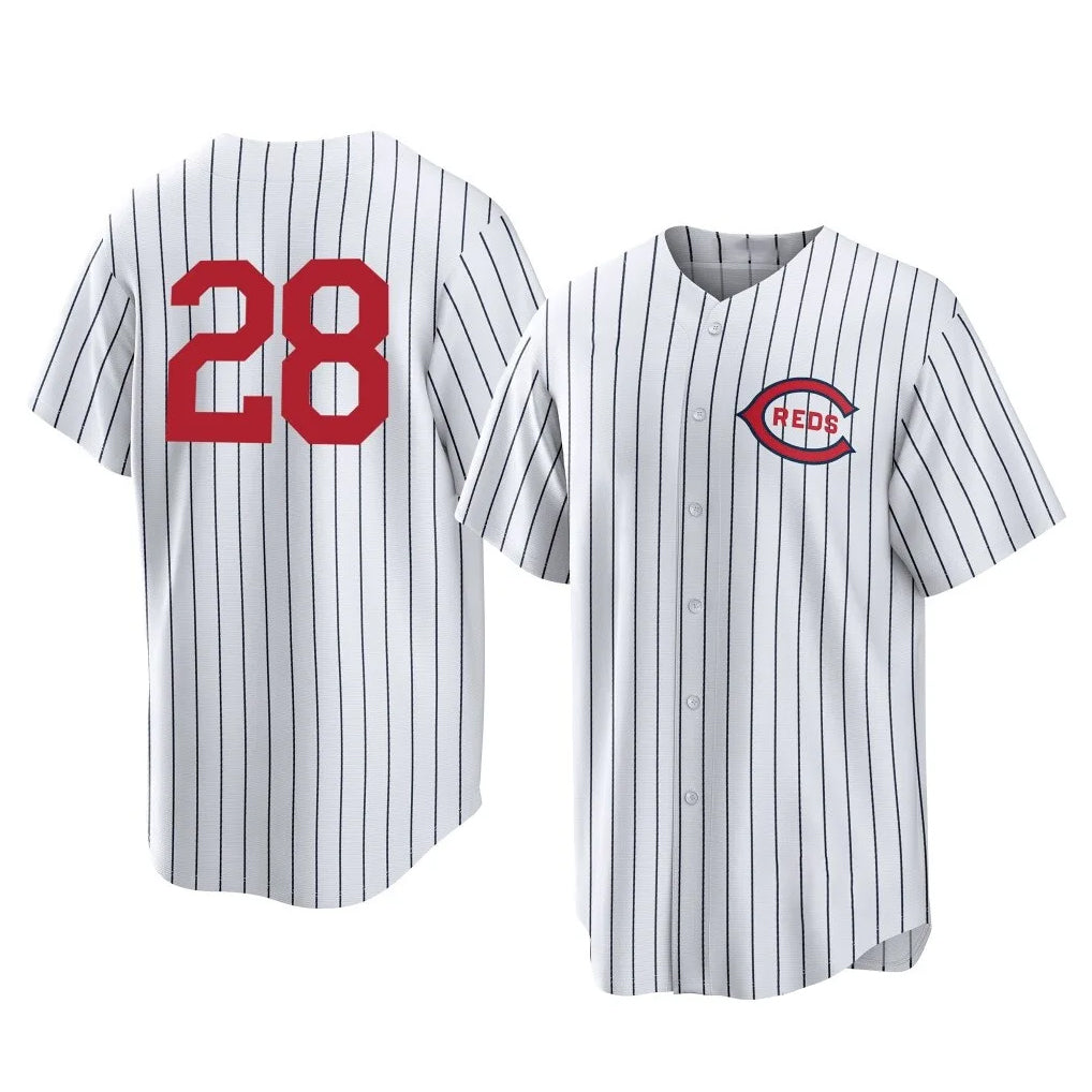 C.Reds #28 Eugenio Su¨¢rez Player White Stripe Field of Dreams Game Home Gdoa Stitched Jerseys