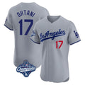 LA.Dodgers #17 Shohei Ohtani Player Gray World Series Meet Limited Elite Home Gdoa Stitched Jerseys