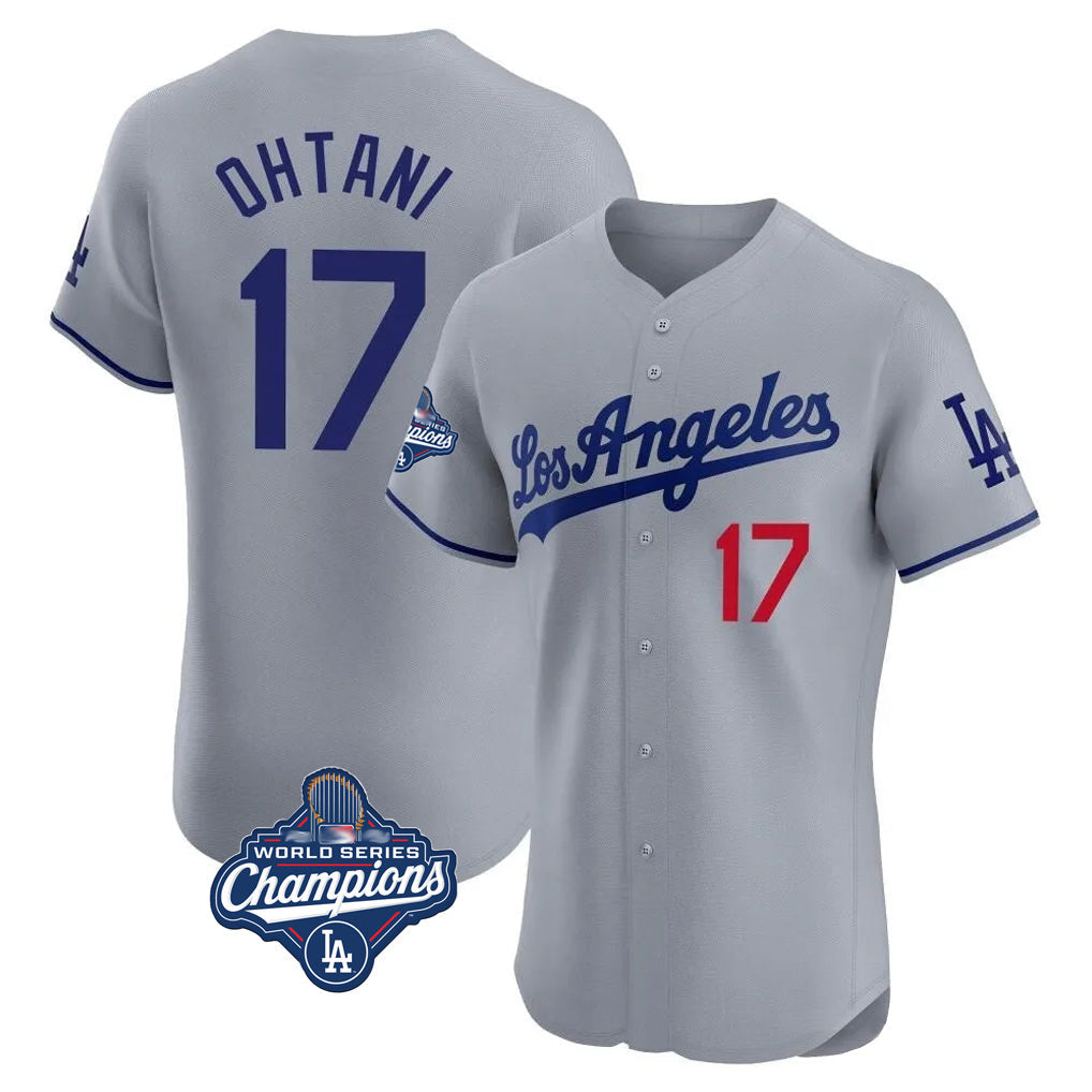 LA.Dodgers #17 Shohei Ohtani Player Gray World Series Meet Limited Elite Home Gdoa Stitched Jerseys