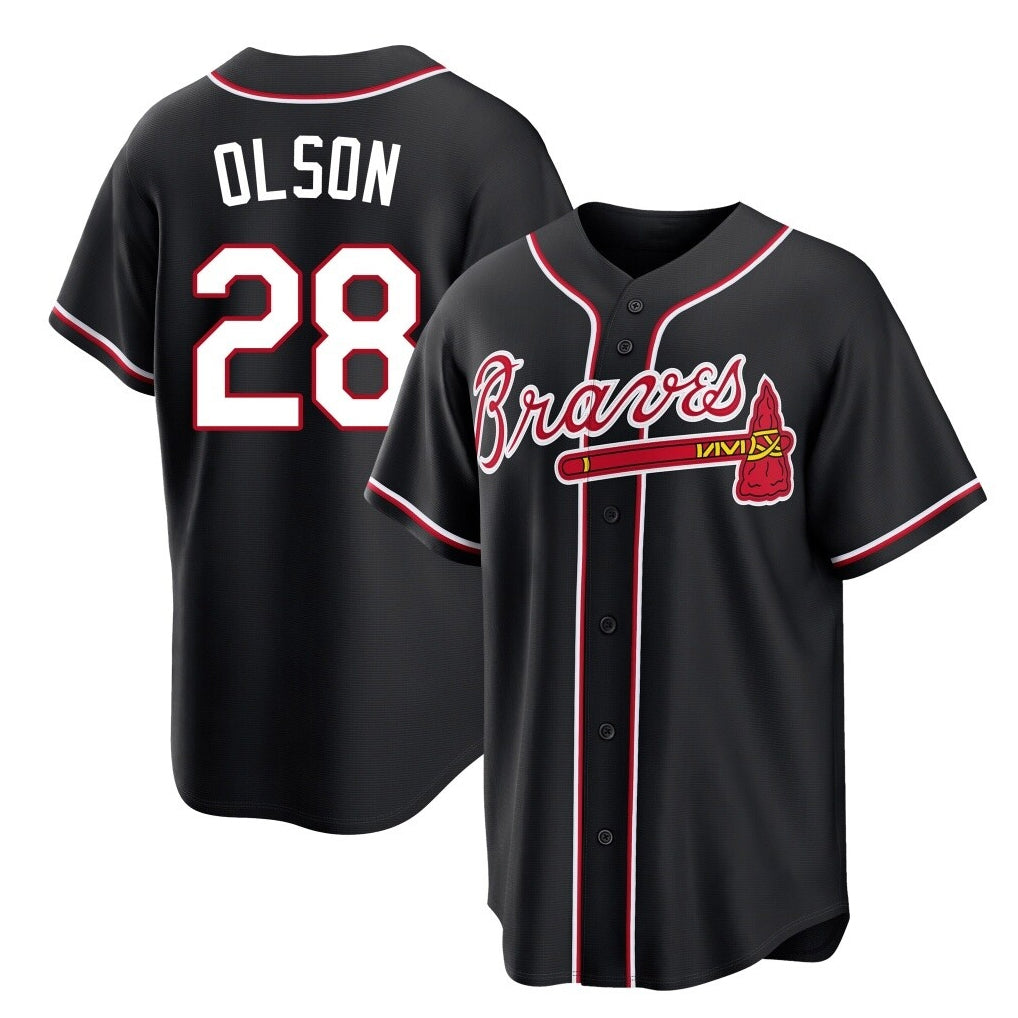 A.Braves #28 Matt Olson Player Black Fashion Out Game Gdoa Stitched Jerseys