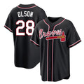 A.Braves #28 Matt Olson Player Black Fashion Out Game Gdoa Stitched Jerseys