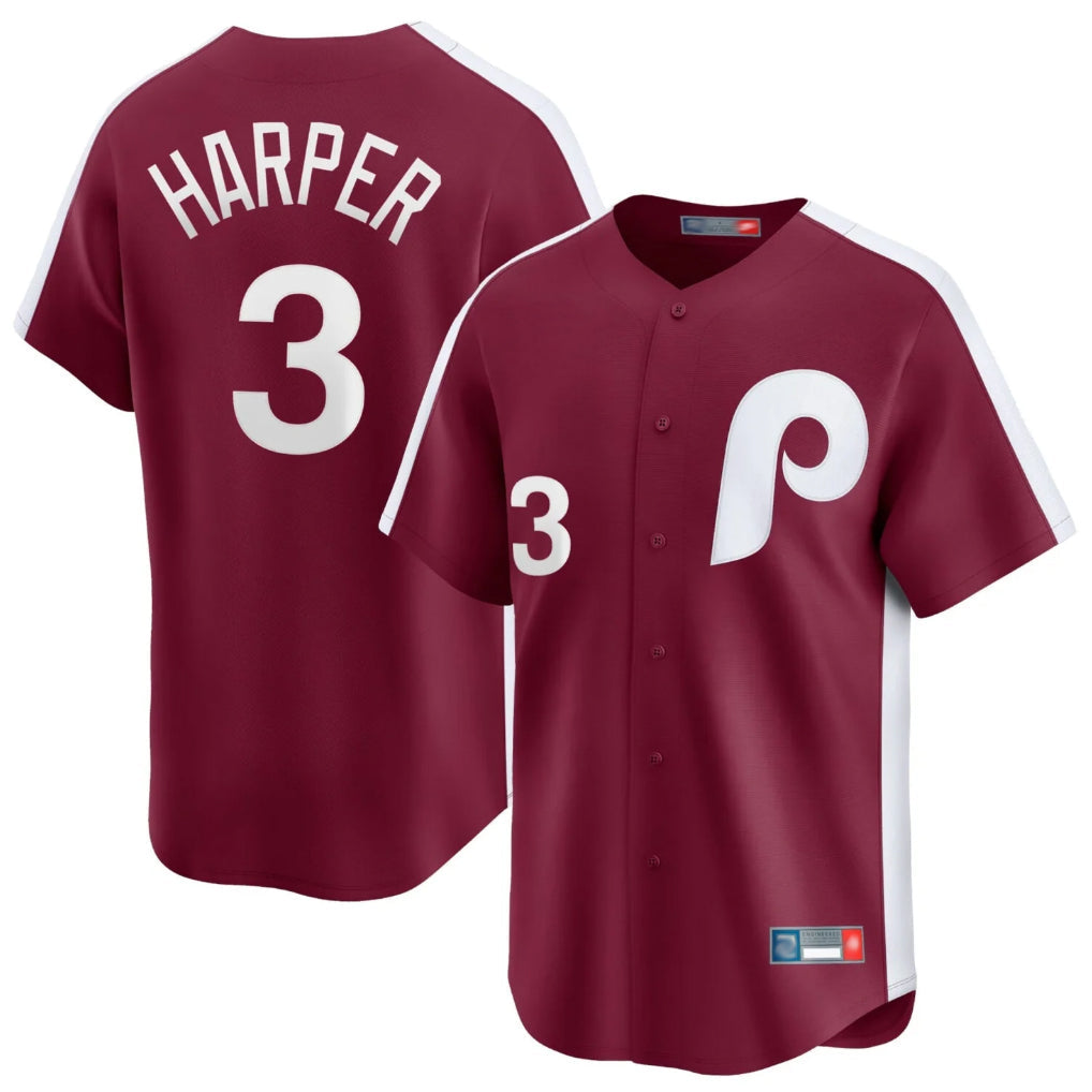 P.Phillies #3 Bryce Harper Player Red Cooperstown Collection Limited Home Gdoa Stitched Jerseys