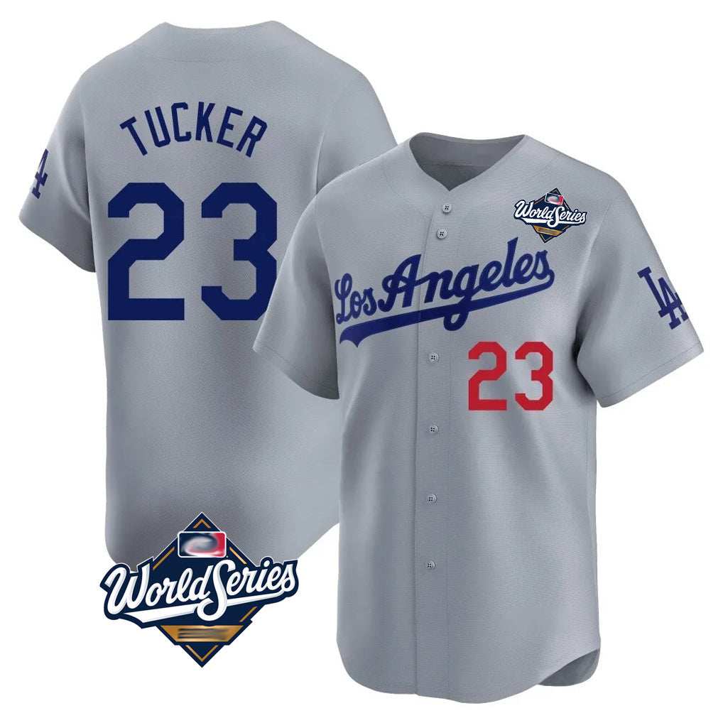 LA.Dodgers #23 Kyle Tucker Player Gray World Series Limited Home Gdoa Stitched Jerseys
