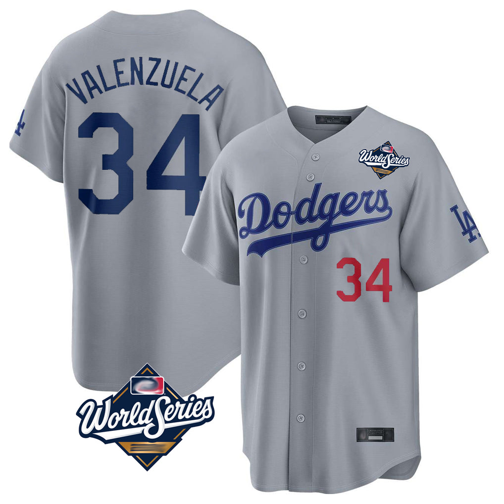 LA.Dodgers #34 Fernando Valenzuela Player Gray World Series Game Home Gdoa Stitched Jerseys