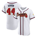 A.Braves #44 Hank Aaron Player White Gold Limited Elite Home Game Gdoa Stitched Jerseys
