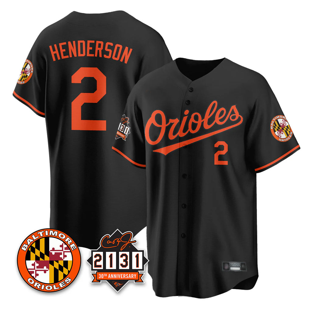 B.Orioles #2 Gunnar Henderson Player Black 30th Anniversary of 2131 Home Game Gdoa Stitched Jerseys