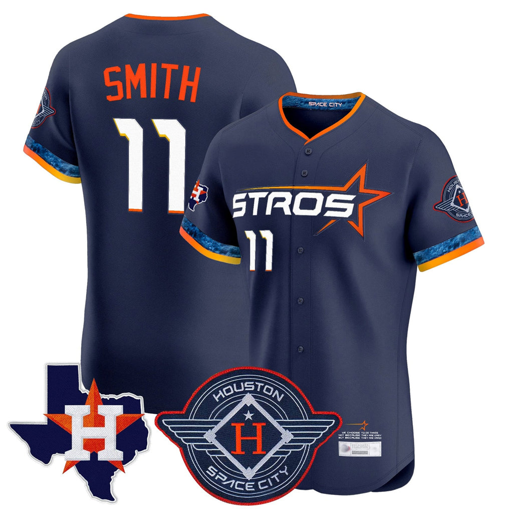H.Astros #11 Cam Smith Player Navy City Connect Texas Patch Vapor Premier Limited Elite Home Gdoa Stitched Jerseys